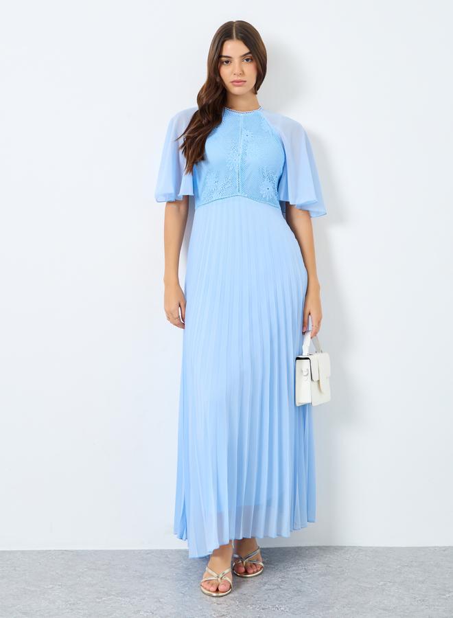 Styli Cape Short Sleeve Pleated A-Line Maxi Dress - Image 2
