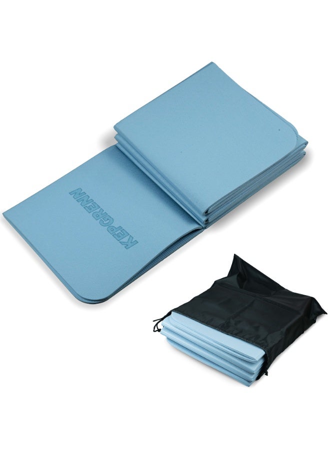 سجادة يوجا قابلة للطي - سجادة تمارين غير قابلة للانزلاق من مادة TPE عالية الجودة، مقاس 183×61×0.6 سم، سطح مضاعف الملاءمة لتمارين البيلاتس واللياقة والتمارين المنزلية (أزرق) - Image 1