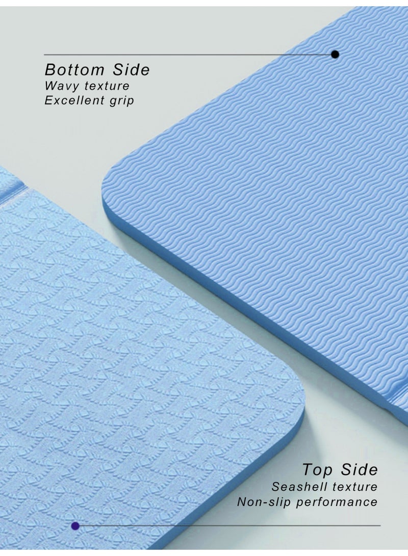 سجادة يوجا قابلة للطي - سجادة تمارين غير قابلة للانزلاق من مادة TPE عالية الجودة، مقاس 183×61×0.6 سم، سطح مضاعف الملاءمة لتمارين البيلاتس واللياقة والتمارين المنزلية (أزرق) - Image 2