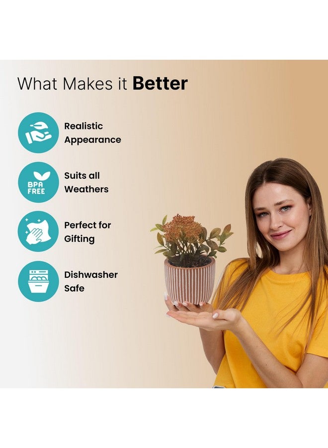 The Better Home Artificial Plants for Home Decor with Pot | 19 CM Long | Peach Dahlia | Aesthetic Room Decor Items for Living Room, Bedroom | Fake Plants for Office, Reception, Tabletop, Shelves - Image 2