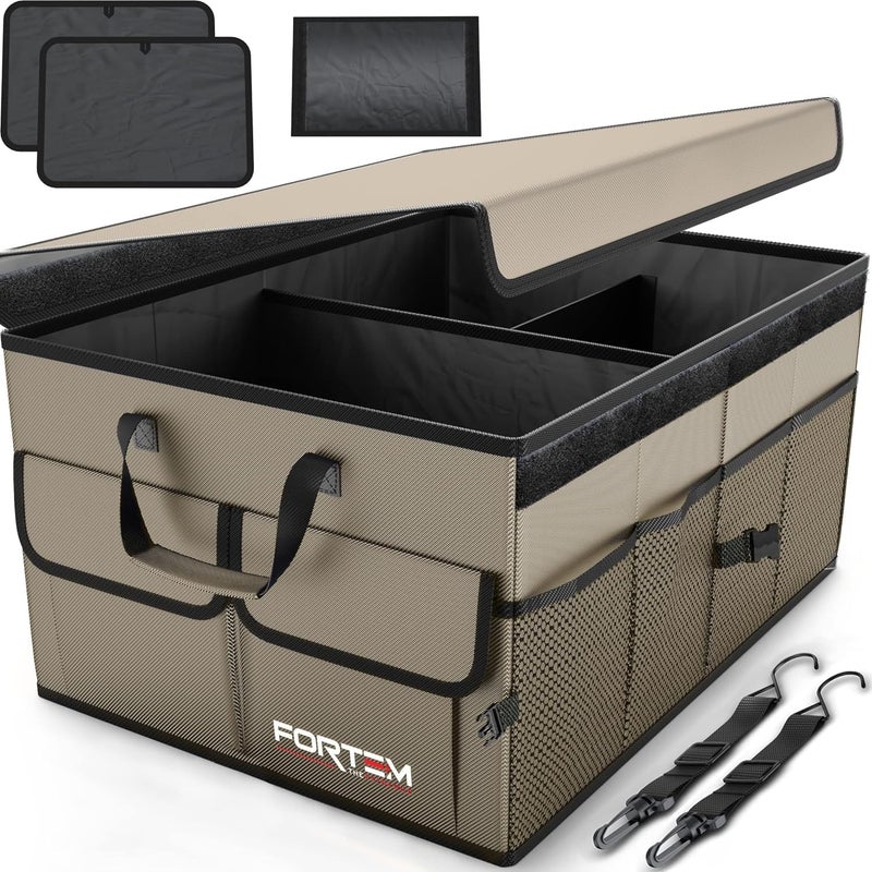 FORTEM Car Trunk Organizer - Collapsible Multi-Compartment SUV Storage with Non-Slip Bottom and Adjustable Straps (Tan, Large Size) - Image 4