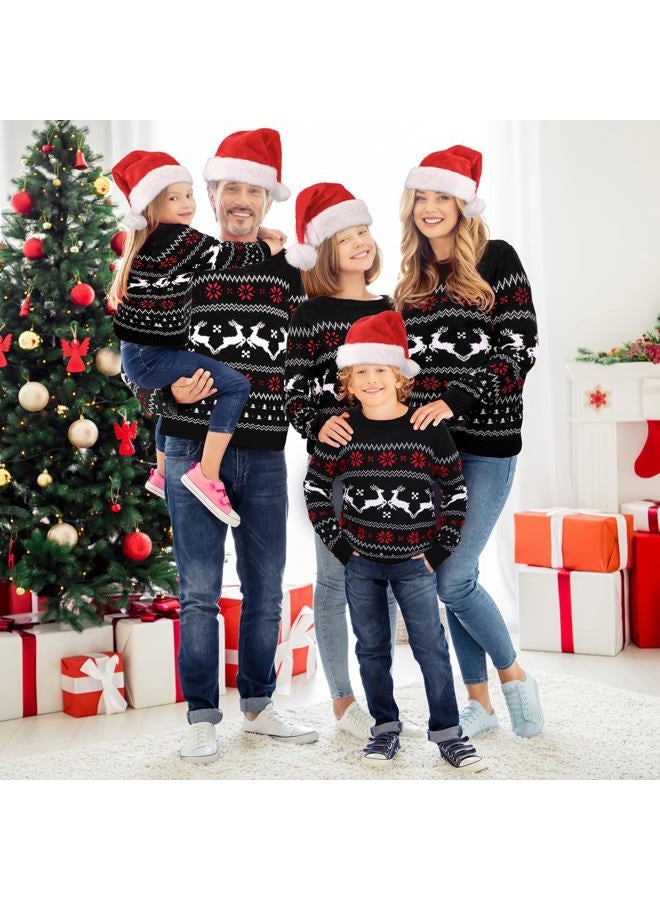 Xaatren Matching Family Christmas Sweaters Ugly Knit Pullover Cute Long Sleeve Crew Neck Xmas Holiday Jumper with Hat (Medium,Black Elk,Kid) - Image 2