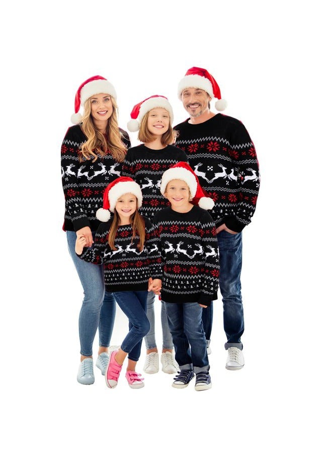 Xaatren Matching Family Christmas Sweaters Ugly Knit Pullover Cute Long Sleeve Crew Neck Xmas Holiday Jumper with Hat (Medium,Black Elk,Kid) - Image 1
