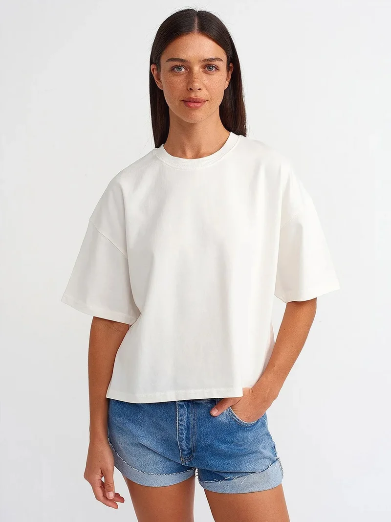Dilvin DILVIN Oversized Cotton Crew Neck T-Shirt