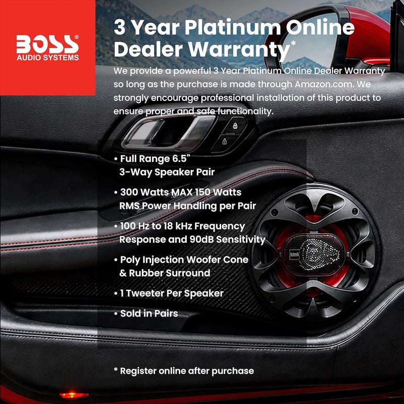بوس أوديو سيستمز نظام الصوت BOSS Audio Systems CH6530 من سلسلة Chaos، سماعات أبواب سيارة مقاس 6.5 بوصة - 300 واط (زوج)، ثلاثية الاتجاه، كاملة النطاق، مكبرات صوت عالية التردد، محورية، تُباع كأزواج - Image 3