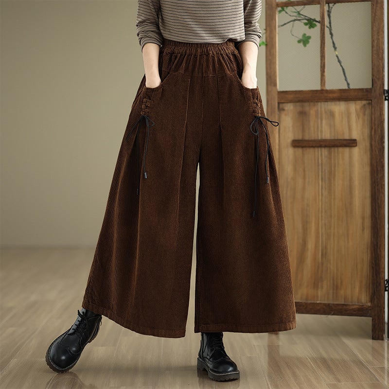 Autumn 2025 New Mid-length Retro Corduroy Pocket Lace-up Skirt Womens High Waist Slimming A- line Skirt Green - Image 2