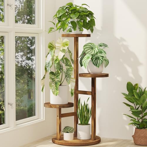 iDavosic.ly 3 Tier Plant Stand Indoor, Tiered Corner Wood Multiple Flower Holder Shelf, Tall Orchid Display Rack for Patio Porch Living Room Balcony Outdoor, Brown - Image 1