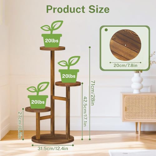 iDavosic.ly 3 Tier Plant Stand Indoor, Tiered Corner Wood Multiple Flower Holder Shelf, Tall Orchid Display Rack for Patio Porch Living Room Balcony Outdoor, Brown - Image 4
