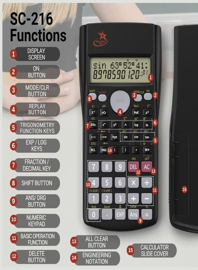 Red Star Tec Scientific Calculator SC-216 - GCSE & A Level School Calculator for Students Scientific Non Graphing Calculator Suitable for Business Use - Image 3