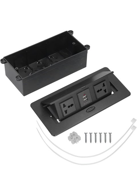 Desk Strip Hub Power Outlet LED Receptacle IP40 Protection Grade 250V 16A Dual USB Table Pop Up Socket Connection Box for Office and Home