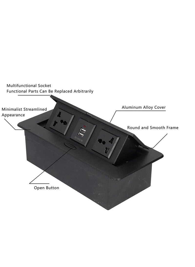 Next Life - Desk Strip Hub Power Outlet LED Receptacle IP40 Protection Grade 250V 16A Dual USB Table Pop Up Socket Connection Box for Office and Home - Image 1