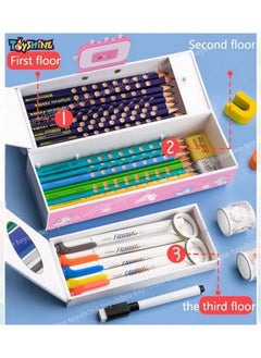 Toyshine Plastic Pencil Box With Code Lock Pen Case Large Capacity Multi-Layer Multi-Function Storage Bag Secret Compartment Pencil Box - Unicorn Pink  - Image 2