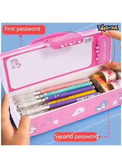 Toyshine Plastic Pencil Box With Code Lock Pen Case Large Capacity Multi-Layer Multi-Function Storage Bag Secret Compartment Pencil Box - Unicorn Pink  - Image 1