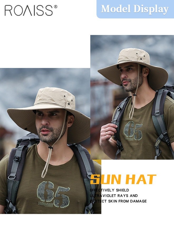 roaiss Women's Wide Brim Fishing Cap with Windproof Rope Outdoor Camping Adventure Quick Dry Breathable Sunscreen Bucket Hat Cowboy Hat Two Ways to Wear - Image 2