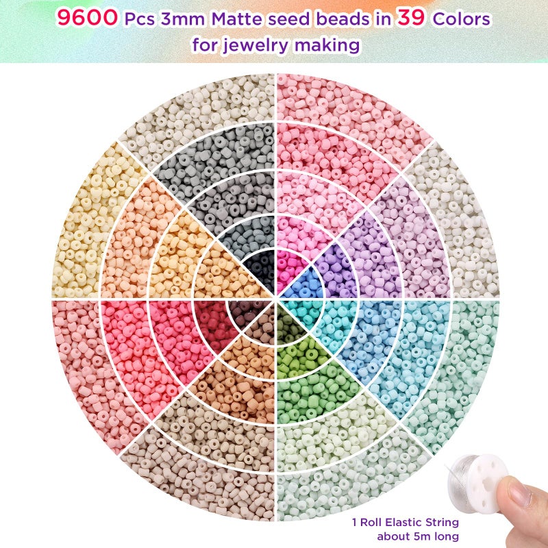 Funtopia 3mm Seed Beads Matte, 39 Colors Frosted Seed Beads for Bracelet Making, Friendship Bracelet Beads for Girls Adults, Small Beads for Jewelry Making DIY Craft - Image 4