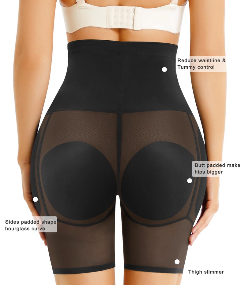 Irisnaya Women Shapewear Control Panties Body Shaper Butt Lifter Padded Hip Enhancer Seamless Underwear Hi- Waist Trainer Short (Medium, Black) - Image 2