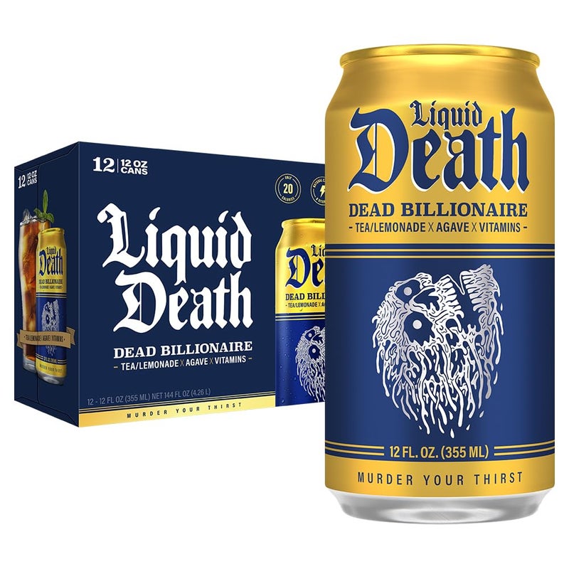 Liquid Death Iced Tea  Dead Billionaire Black TeaLemonade Less Sugar Boost of Caffeine B Vitamins No Artificial Sweeteners 12 Fl Oz Pack of 12 - Image 3