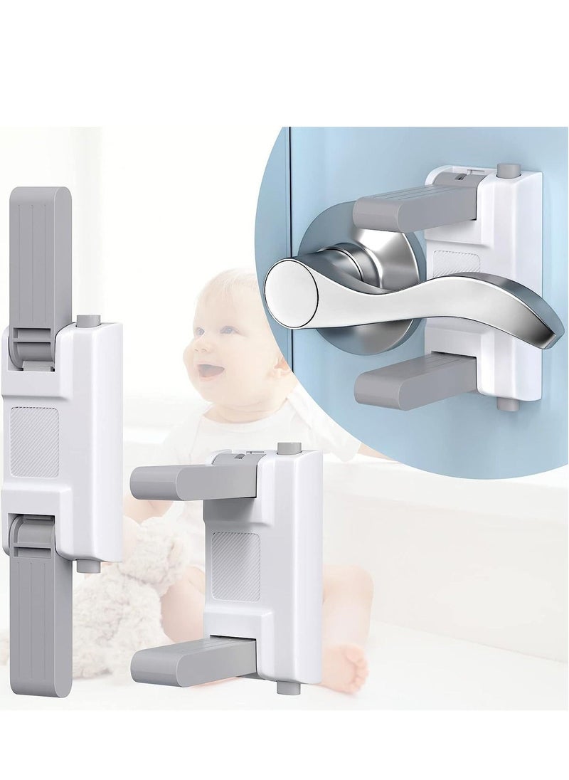 Child Door Lever Lock, 3PCS White Child Door Lever Lock, Self-Adhesive Baby Proofing Safety Door Lock Without Drilling, Universal Door Lever Lock for Children and Pets - Image 1