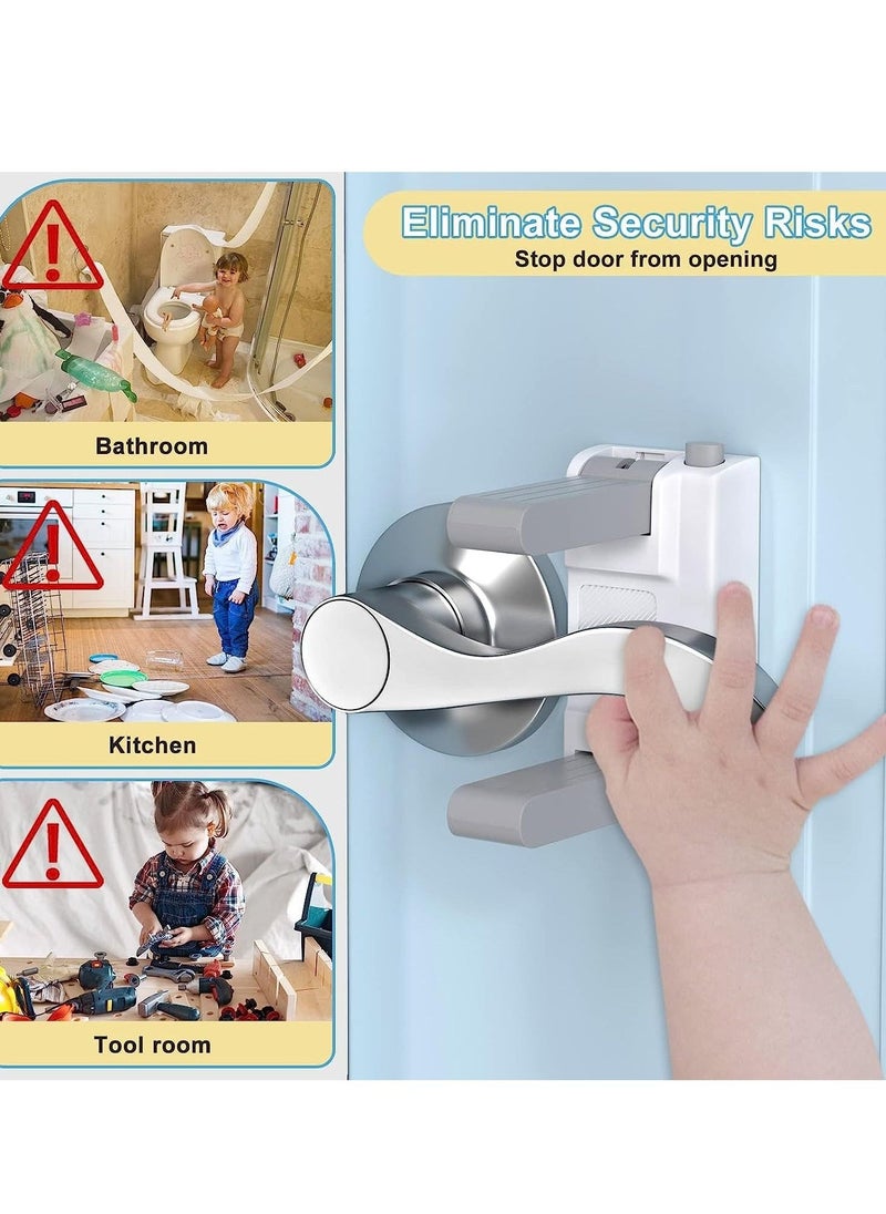 Child Door Lever Lock, 3PCS White Child Door Lever Lock, Self-Adhesive Baby Proofing Safety Door Lock Without Drilling, Universal Door Lever Lock for Children and Pets - Image 3
