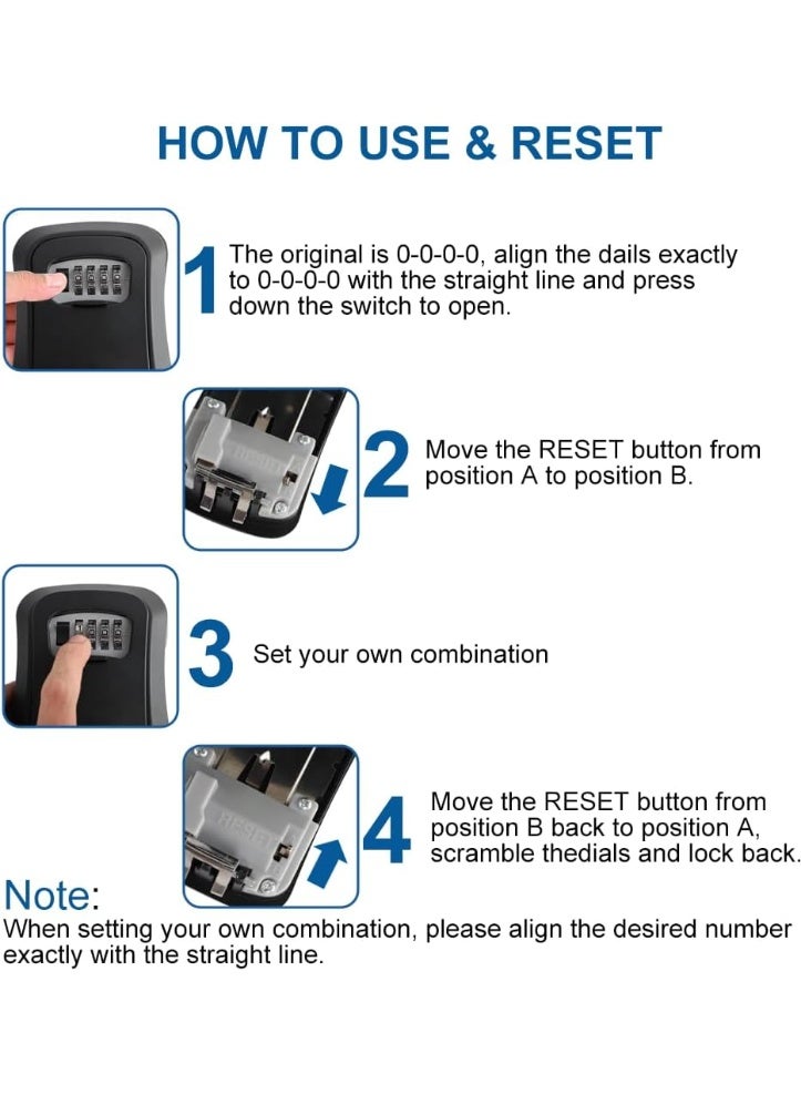 Waterproof Wall-Mounted Key Lock Box, 4-Digit Combination Lock, Outdoor Key Safe for House Keys - Image 5