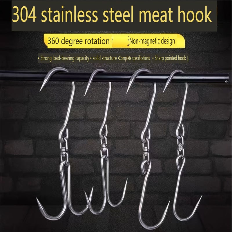304 Stainless Steel Pork Hook With Rotatable Top 10mm Thick Solid - Image 2