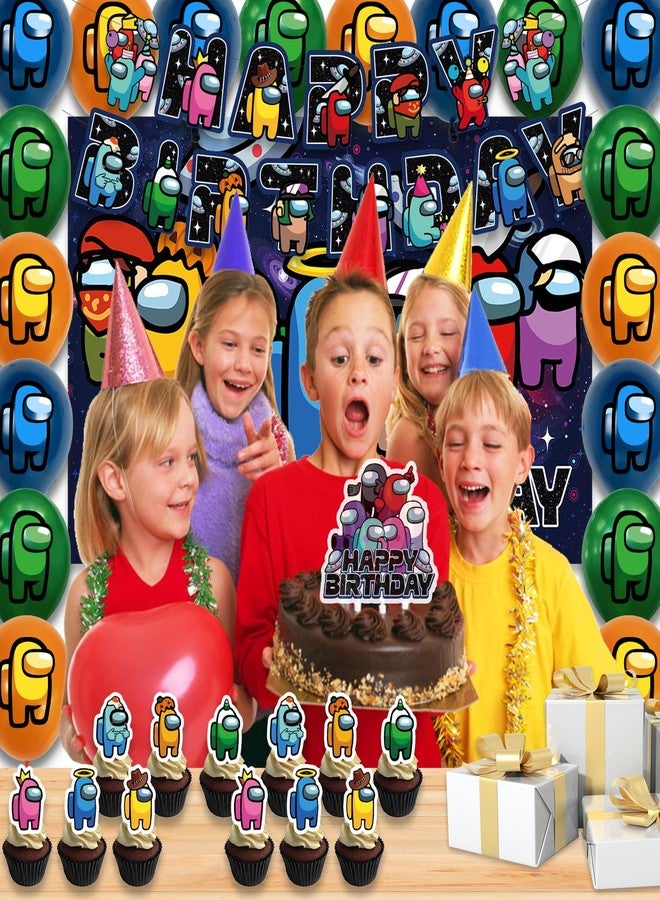 Fuyhiuous 42Pcs Among Game Party Supplies Pack Includes，Banner，Cake Topper，Blackdrop,Balloons for Among Game Birthday party Decoration - Image 5