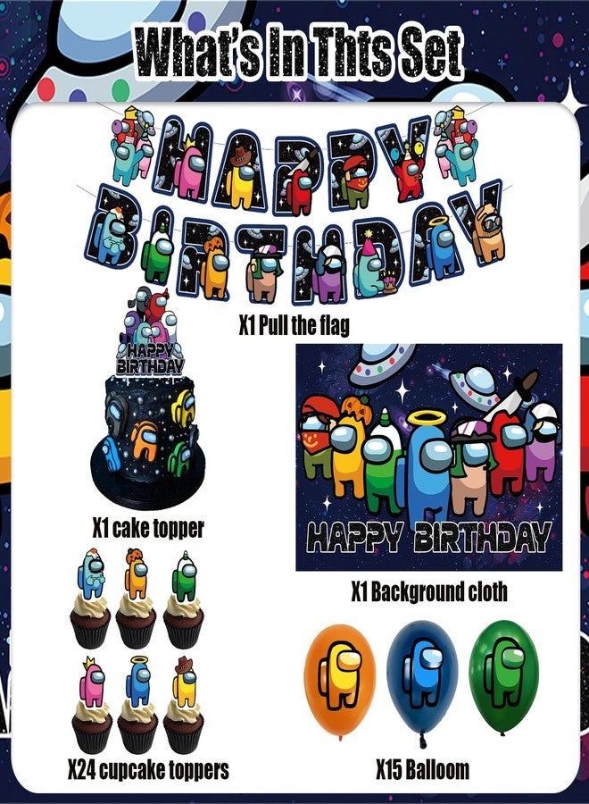 Fuyhiuous 42Pcs Among Game Party Supplies Pack Includes，Banner，Cake Topper，Blackdrop,Balloons for Among Game Birthday party Decoration - Image 2