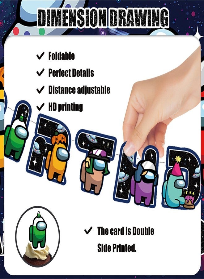 Fuyhiuous 42Pcs Among Game Party Supplies Pack Includes，Banner，Cake Topper，Blackdrop,Balloons for Among Game Birthday party Decoration - Image 4