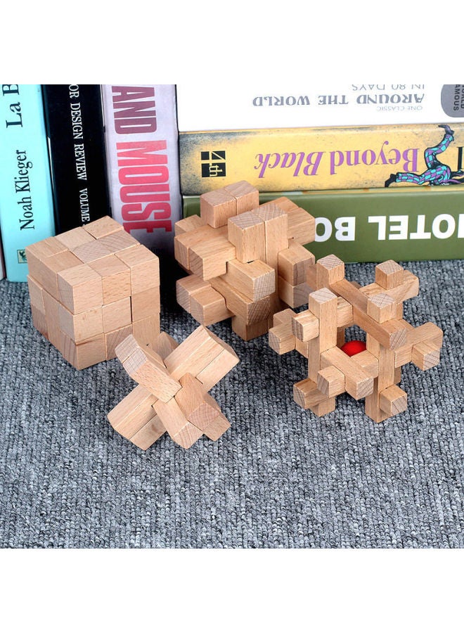 Luban Lock Children Kong Ming Lock Nine Chain Beneficial Intelligence Development For Boys And Girls Adult Assembled Toy Gifts-Color:[Intermediate] Four-piece Set Of Lotus Wood  - Image 5