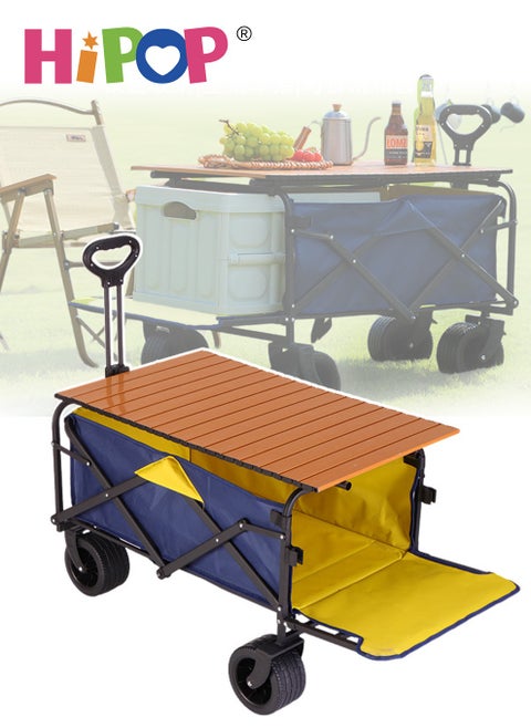 Folding Camping Cart and Camp Table, Detachable Alloy Desktop and Expansion Capacity,Multi-Purpose Outdoor Campsite Cart,Flexible Steering and Adjustable Handle,Large Capacity Suitable for Outdoor Cam