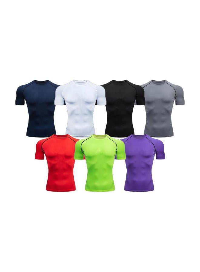 7 men's tight fitting shirts, short sleeved sports tops, cool and dry sports shirts, sports T-shirts in size XL - Image 1
