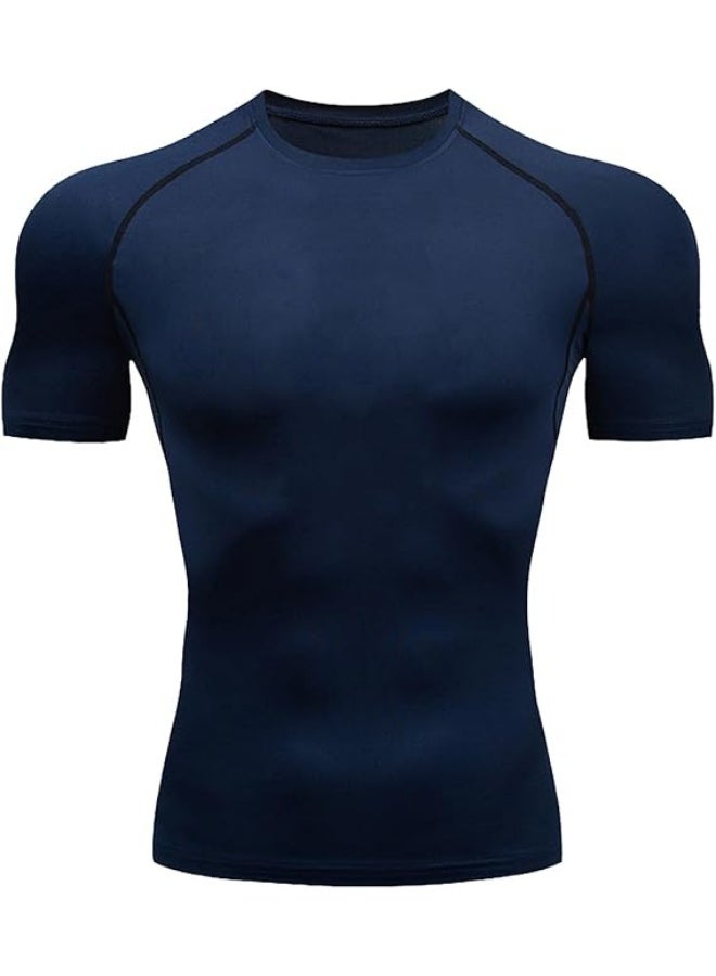 7 men's tight fitting shirts, short sleeved sports tops, cool and dry sports shirts, sports T-shirts in size XL - Image 2