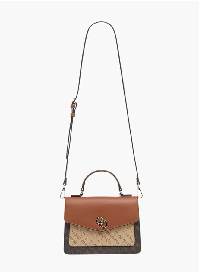 سيليست Womens Monogram Print Satchel Bag With Detachable Strap And Flap Closure