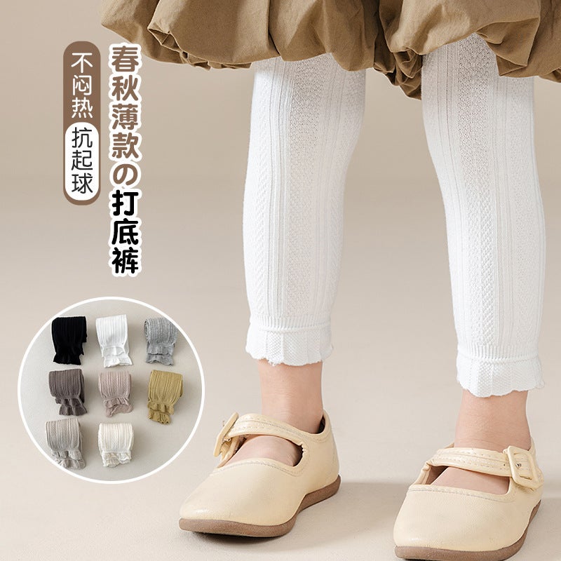 Girls' Leggings Thin White Baby'S Bottom Socks Outer Wear Children'S Nine-Point Long Pants Twist Wheat Ears - Image 4