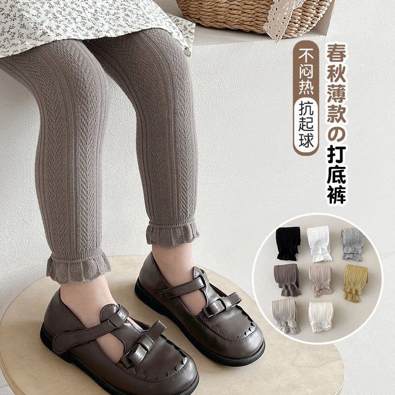 Girls' Leggings Thin White Baby'S Bottom Socks Outer Wear Children'S Nine-Point Long Pants Twist Wheat Ears - Image 3