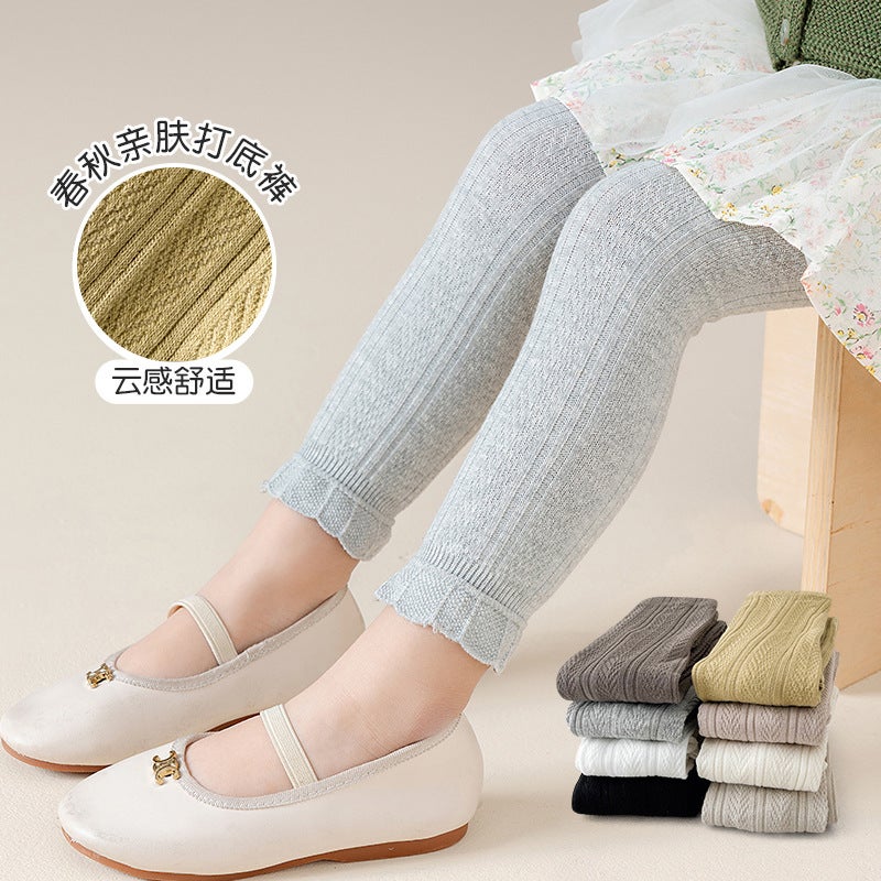 Girls' Leggings Thin White Baby'S Bottom Socks Outer Wear Children'S Nine-Point Long Pants Twist Wheat Ears - Image 5