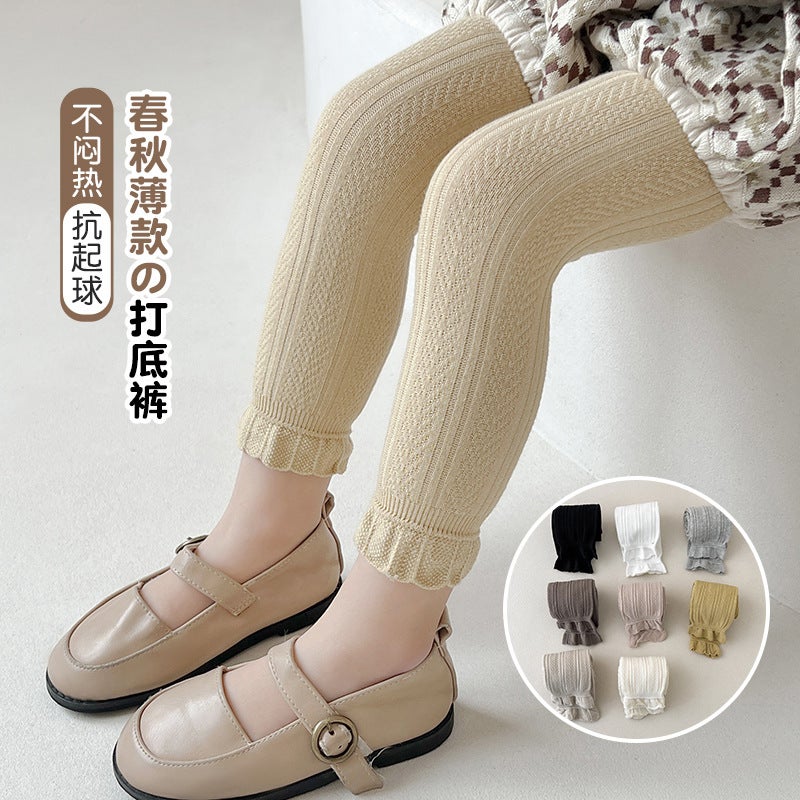 Girls' Leggings Thin White Baby'S Bottom Socks Outer Wear Children'S Nine-Point Long Pants Twist Wheat Ears - Image 2