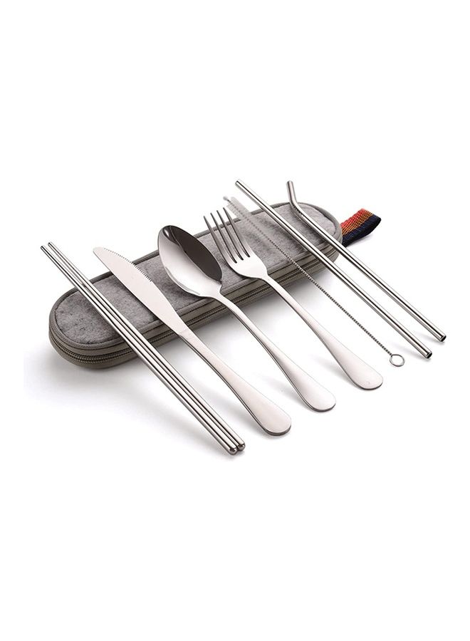 مجموعة أدوات مائدة محمولة من 8 قطع فضي - Image 1