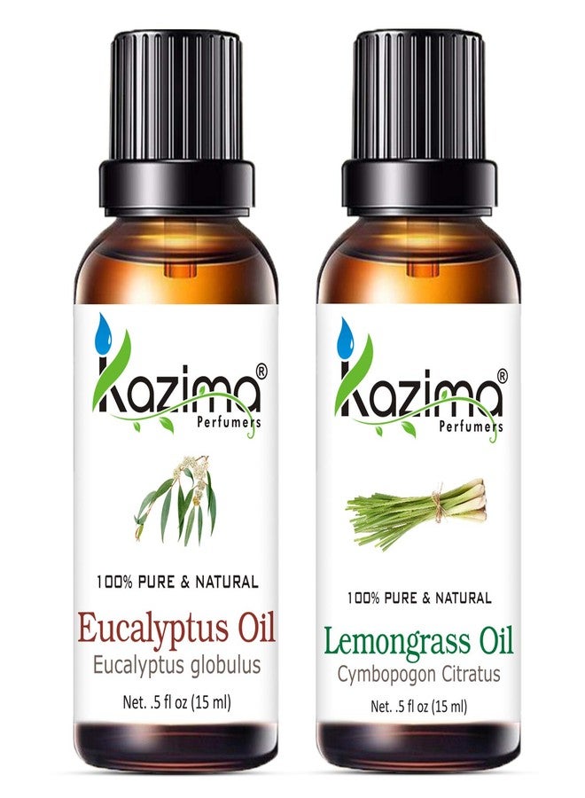 KAZIMA Combo Of Eucalyptus Oil and Lemongrass Oil For Hair Growth, Skin Care - 100% Pure Natural Oil, 15 ml (Pack of 2) - Image 1