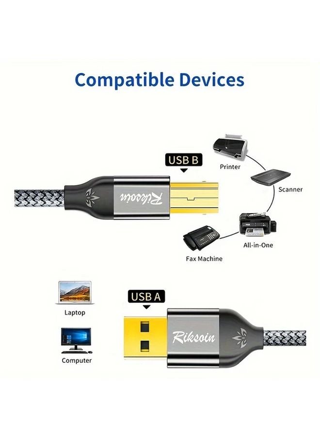 كابل طابعة USB عالي السرعة من النوع A إلى B 2.0 مضفر من النايلون بطول 1.2 متر متوافق مع كانون وأخوه وديل وإبسون - Image 4