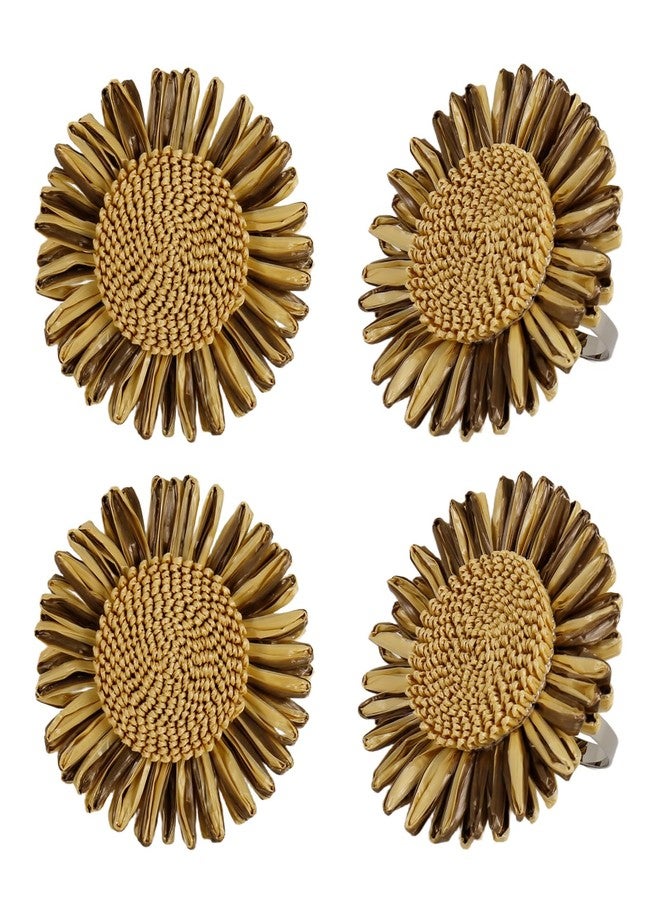 Wonlex Raffia Sunflower Napkin Rings Set of 4, Braided Daisy Floral Napkin Ring Holders for Daily Use, Table Decor, Wedding, Family Gathering, Theme Party, Dinner, Banquet (Bronze) - Image 1