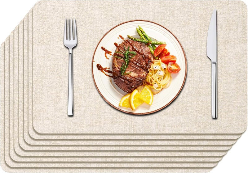 Maxpearl Faux Leather Placemats Set of 8 – Waterproof, Wipe Clean, Heat Resistant, Non-Slip Dining Table Mats for Indoor & Outdoor Use, 17”×12”, Beige - Image 1