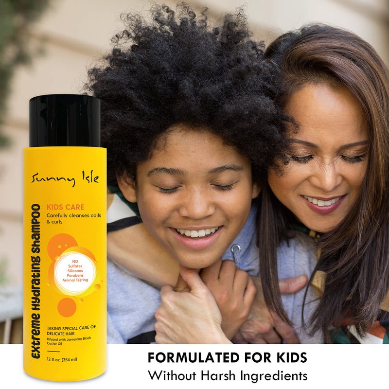 Sunny Isle Kids Care Extreme Hydrating Shampoo 12oz | Gentle Care Cleanser for Children's Coils, Waves & Curls | Infused with Jamaican Black Castor Oil for Hair Growth - Image 3