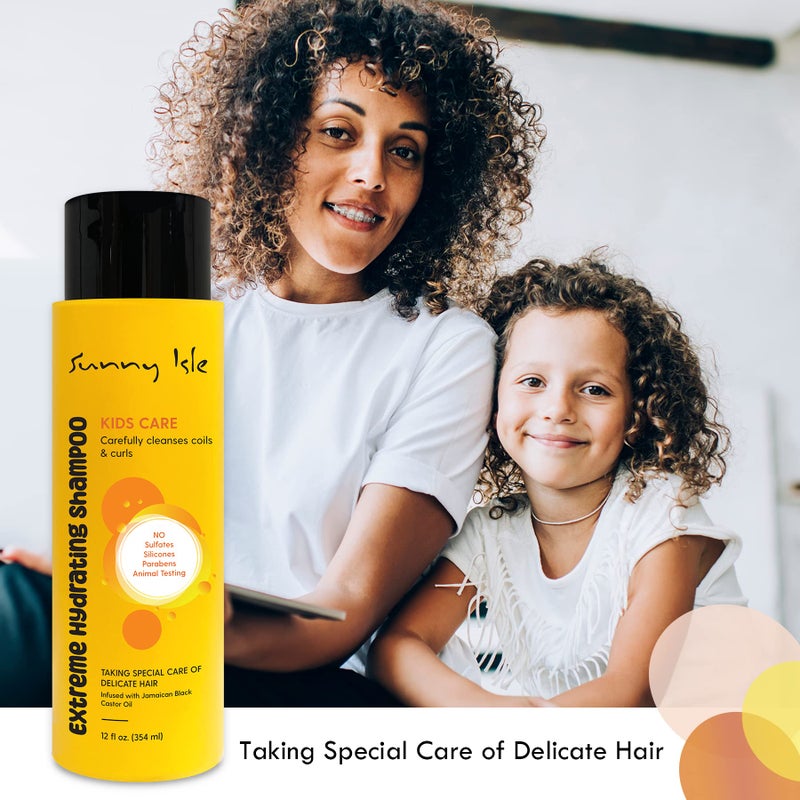 Sunny Isle Kids Care Extreme Hydrating Shampoo 12oz | Gentle Care Cleanser for Children's Coils, Waves & Curls | Infused with Jamaican Black Castor Oil for Hair Growth - Image 5
