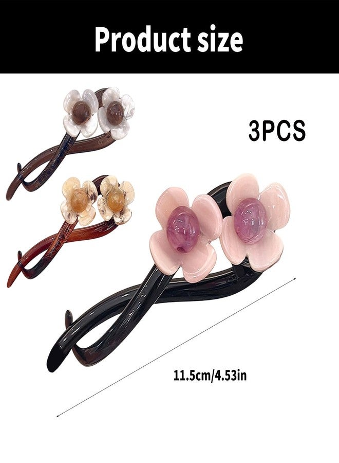 Aeenioy Banana Clips for Hair, 3Pcs Hair Clips for Women, Stylish Flower Hair Clips for Women, Hair Accessories for Casual and Formal Events, Pink, Apricot, Beige - Image 2
