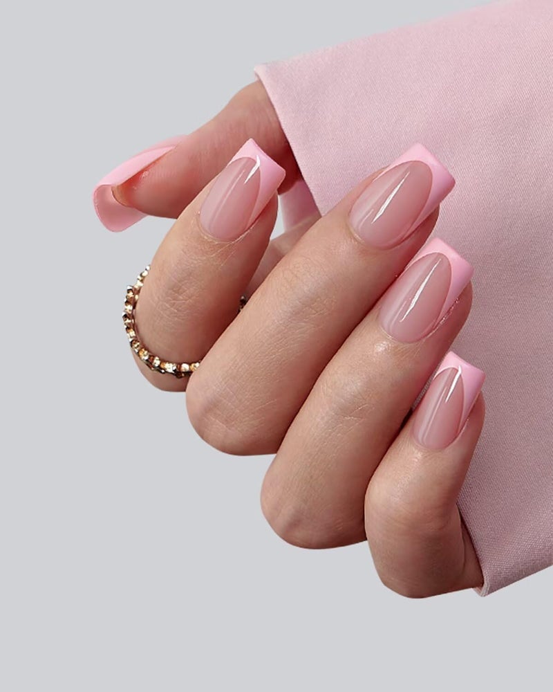 BTArtboxnails French Tip Press On Nails - Pink Short Square Press On Nails, Soft Gel Nail Tips, 160Pcs Soak Off Acrylic Fake Nail Extension in 16 Sizes - Image 2