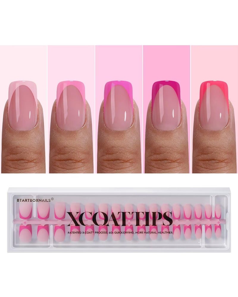 BTArtboxnails French Tip Press On Nails - Pink Short Square Press On Nails, Soft Gel Nail Tips, 160Pcs Soak Off Acrylic Fake Nail Extension in 16 Sizes - Image 1