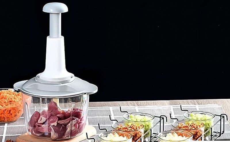 Volo Manual Food Chopper and Hand Push Vegetable Chopper, Cutter, Mixer Set for Kitchen with 3 Stainless Steel Blade + Plastic Mixing Blade (Grey)(Pack of 1) - Image 2