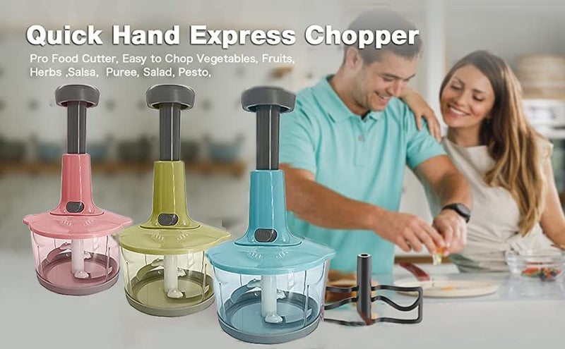 Volo Manual Food Chopper and Hand Push Vegetable Chopper, Cutter, Mixer Set for Kitchen with 3 Stainless Steel Blade + Plastic Mixing Blade (Grey)(Pack of 1) - Image 3