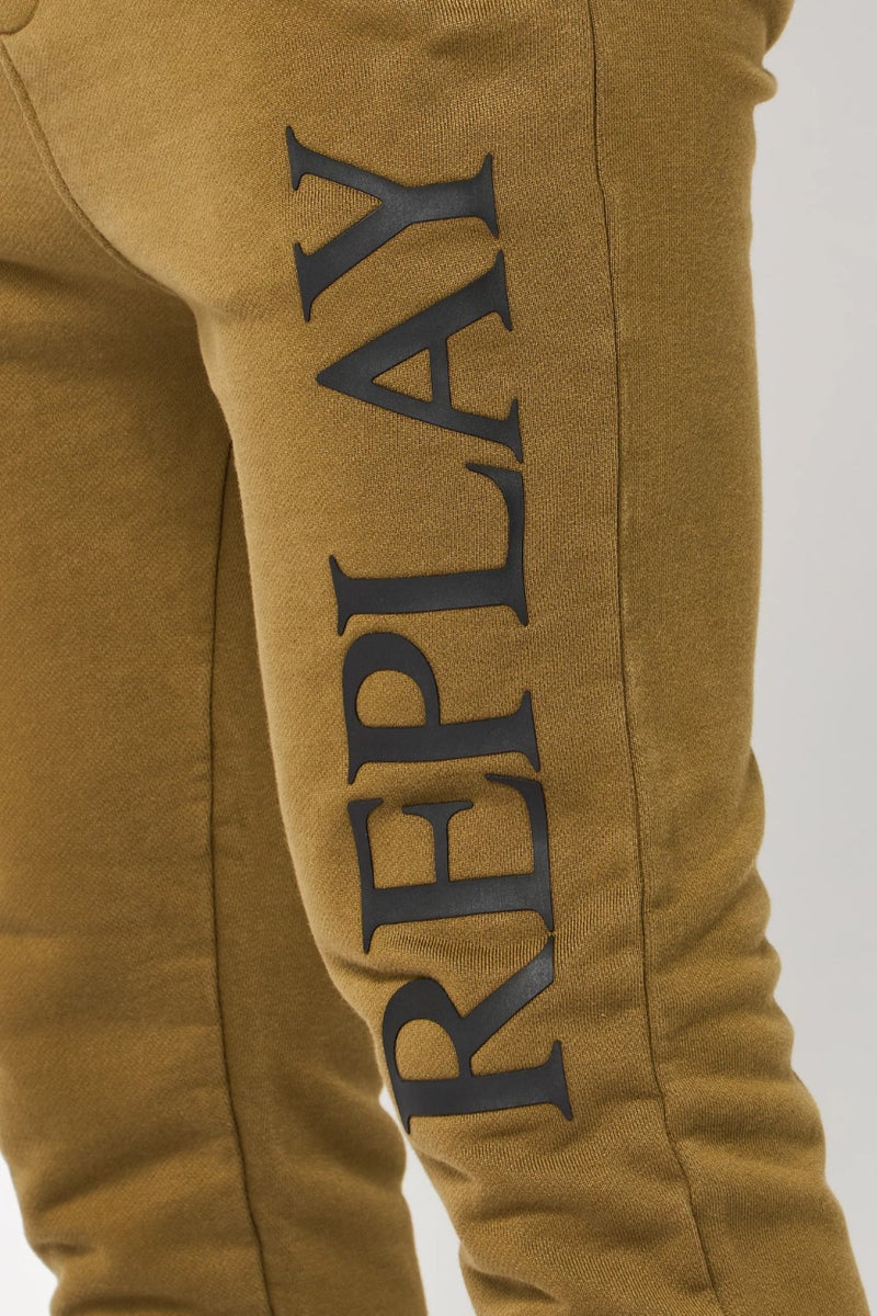 Replay Men Regular Fit Drawstring Brand Logo Sweatpants, Olive - Image 5